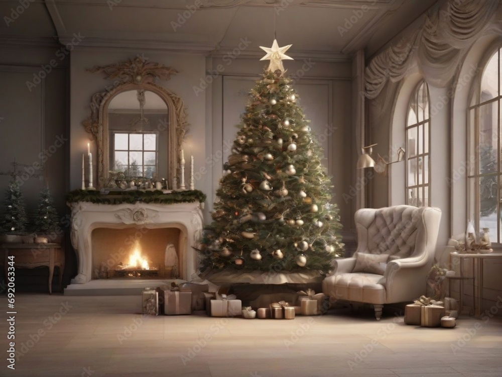 Christmas theme with tree - Generative AI