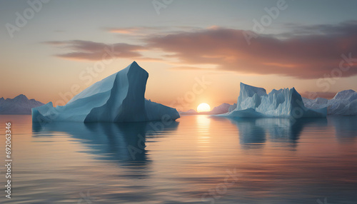 Iceberg Floating on the Sea at Sunset: A Beautiful Nature Landscape