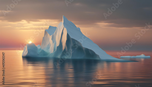 Iceberg Floating on the Sea at Sunset: A Beautiful Nature Landscape