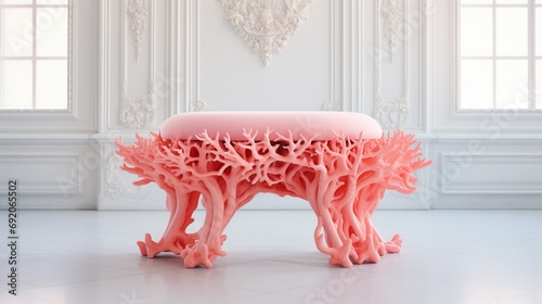 an exquisite coral-pink luxury stool set against a pristine white canvas.