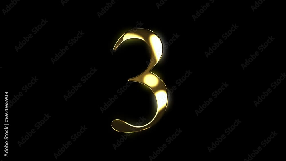 3 gold number animated gold number looping number text 3d 4k