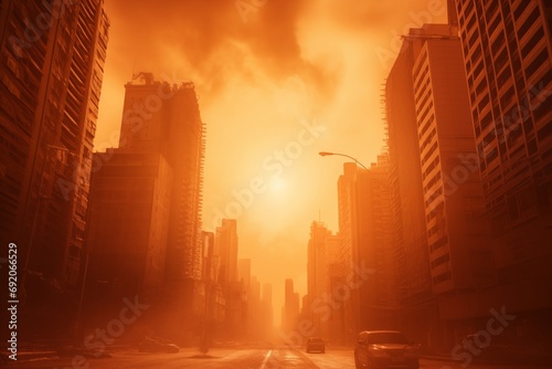 Intense heat over the city. Climate change and an increase in the number of weather disasters in the world.