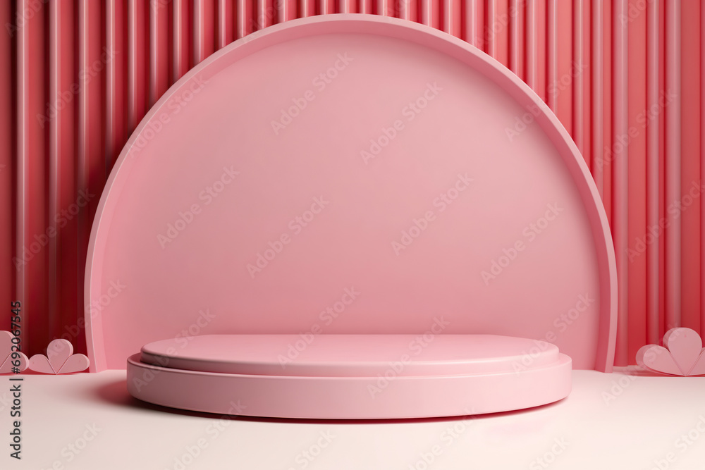 Empty Podium for Product Display on Valentine’s Day 3D Pink Background. Showcasing Electronic Gadgets, Fashion, and Cosmetic Products. Advertisement, Product Mockup, Banner, Poster Design Empty Podium for Product Display on Valentine’s Day 3D Pink Background. Showcasing Electronic Gadgets, Fashion, and Cosmetic Products. Advertisement, Product Mockup, Banner, Poster Design