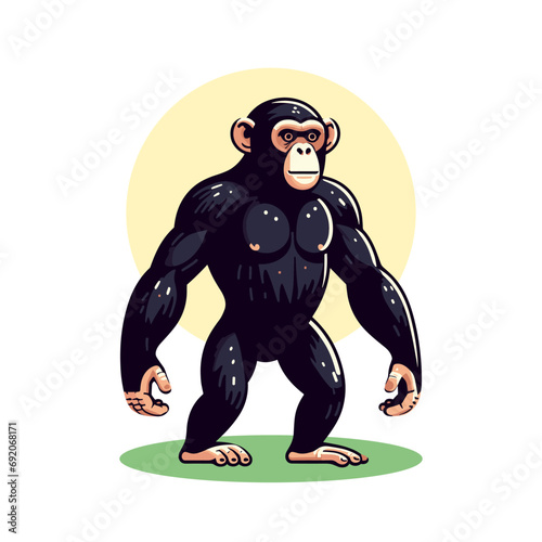 Standing chimpanzee flat design vector illustration.