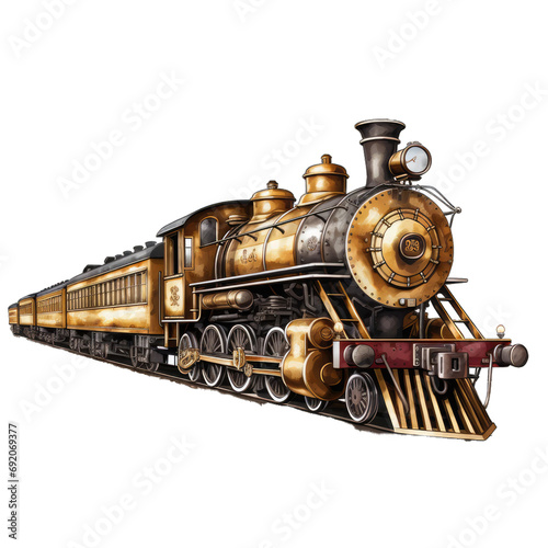 Vintage Style Train - A Vintage Train Isolated Evoking Nostalgia and the Golden Age of Rail Travel. Isolated on a Transparent Background. Cutout PNG.