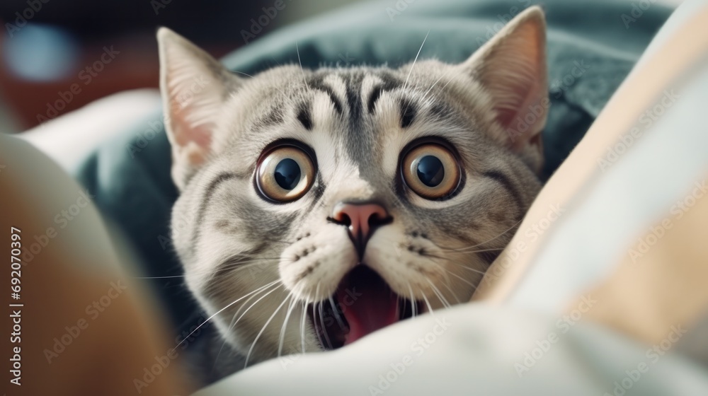 surprised cat make big eyes. American shorthair surprised cat or kitten funny face big eyes, cute, domestic, kitten, feline, Emotional surprised, kitty, wow