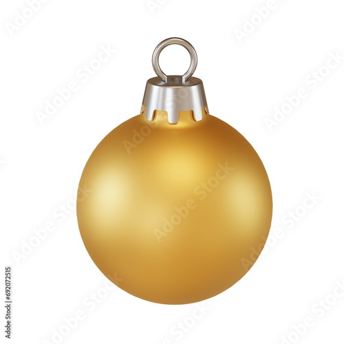 3D realistic render of Christmas tree toy. New Year decoration. Golden ball isolated on white background.