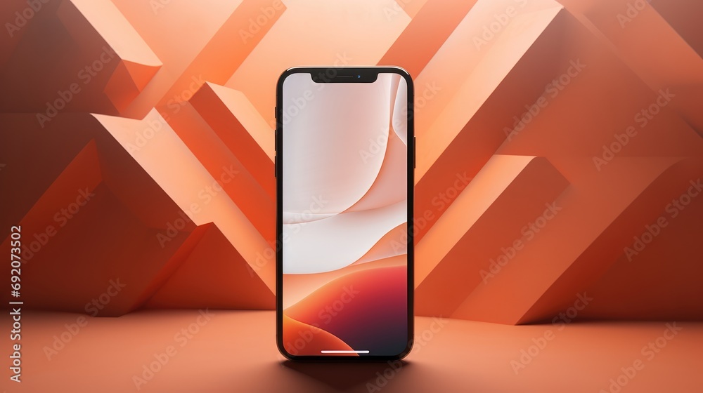 A smartphone with a colorful abstract pattern screen on a pastel background. A smartphone with a colorful abstract pattern screen on a pastel background.