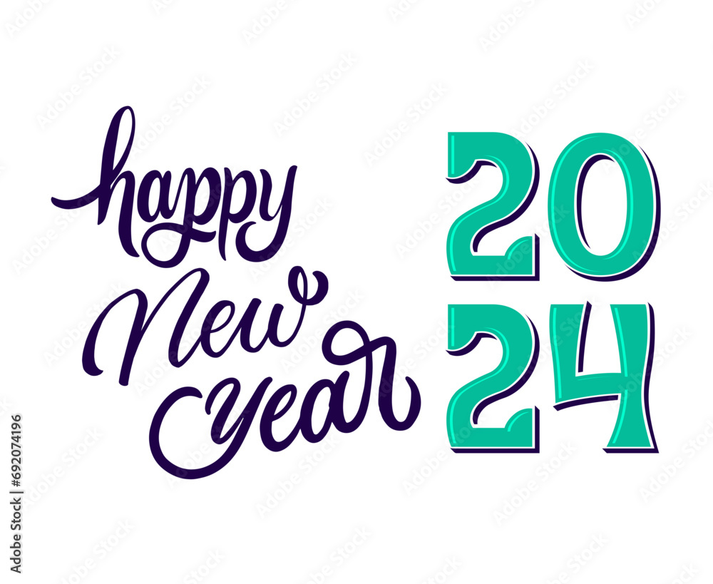 Happy New Year 2024 Abstract Blue And Cyan Graphic Design Holiday Vector Logo Symbol Illustration