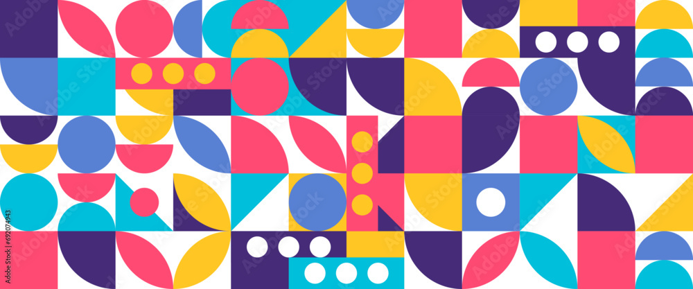 Colorful colourful abstract geometric mosaic banner design with simple shapes. Vector flat mosaic horizontal banners template