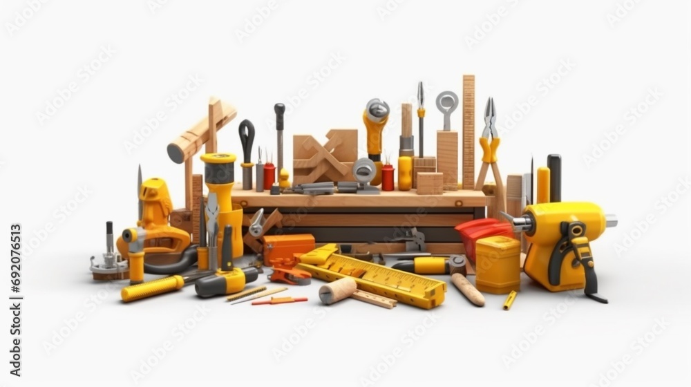 3D construction tools on a white background Ai Generative