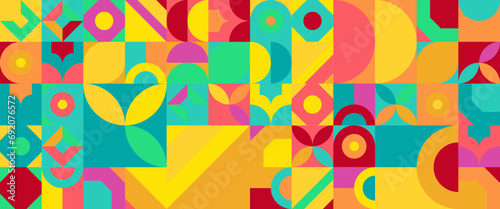 Colorful colourful vector flat mosaic banners with shapes. Vector flat mosaic horizontal banners template