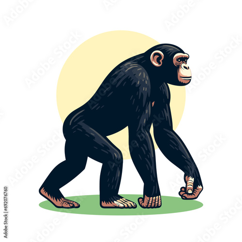 Standing chimpanzee flat design vector illustration.