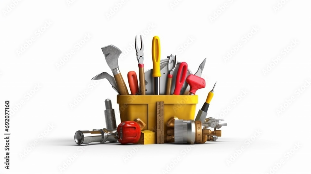 Fototapeta premium 3D construction tools on a white background Ai Generative