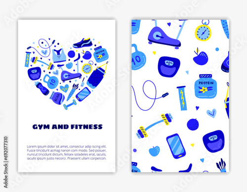 Card templates with gym and fitness icons.