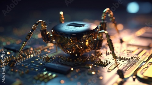 a broken nanobot on a circuit board Ai Generative photo