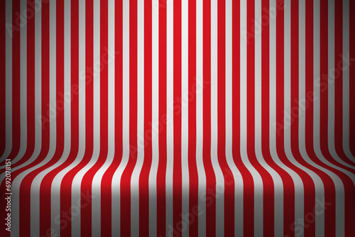 Empty studio with red stripes on floor and wall. 3d style vector illustration  photo