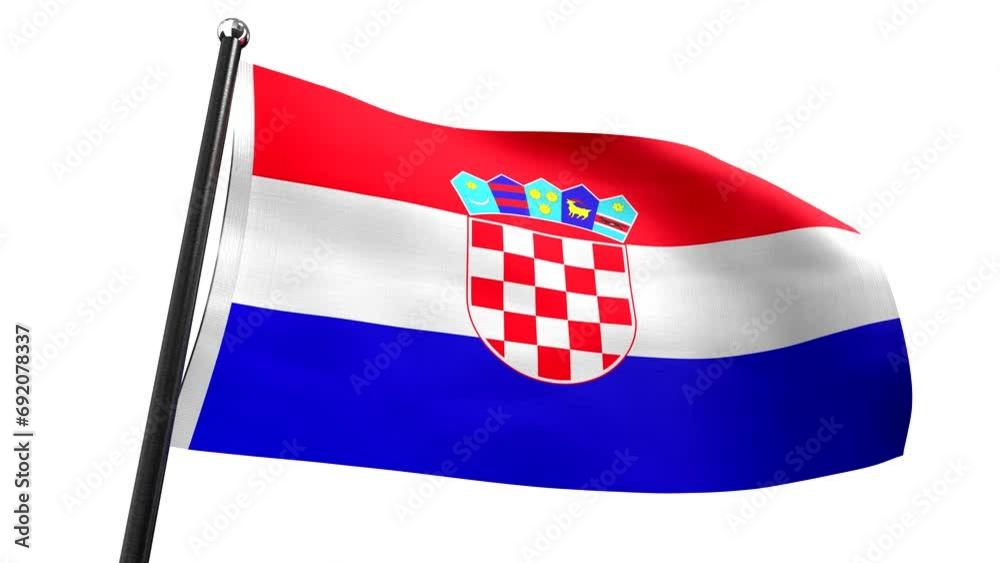 Croatia - flag isolated on white background - 3D 4k animation (3840 x 2160 px)