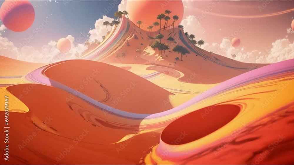 Abstract shape peach background. Color of the year 2024. Glowing irregular 3D surface.