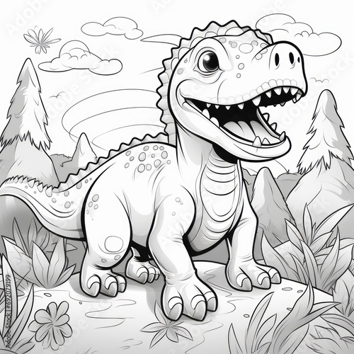 dinosaur smiling to color in black and white