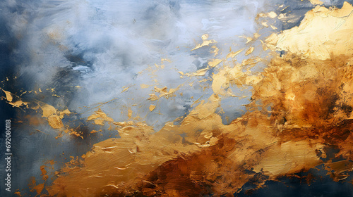 Gold and blue painted wall surface with copy space.Background concept. AI generated. © Czintos Ödön