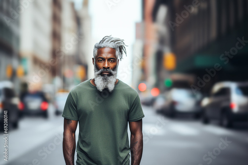 Generative AI image of a stylish mature black man with dreadlocks photo