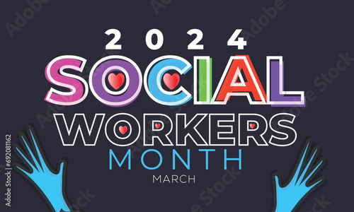 Social Work month. background, banner, card, poster, template. Vector illustration.