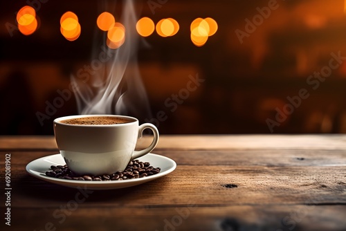 Cup of coffee on a wooden table