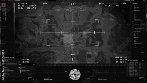 Modern Military Interface Tracking Position Of Enemy Armed Forces. Modern Location Observation System. Military Drone Control Interface. Modern Military Surveillance Interface. Army Troops Detection photo