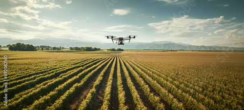 flying drones over agriculture , new technology photo