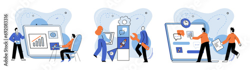 Business team vector illustration. Brainstorming sessions facilitated generation innovative business ideas Communication and cooperation were vital for teams success The business team metaphor