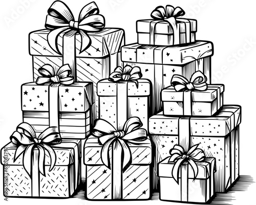 Vintage Christmas Gifts Icon in Hand-drawn Style
