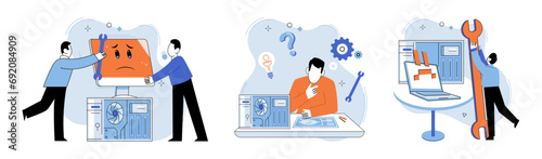 Technical support. Vector illustration. Technical support professionals are dedicated to serving customers and resolving their queries The technical support concept emphasizes significance timely