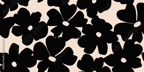 Flower seamless background. Minimalistic abstract floral pattern. Modern print in black and white background. Ideal for textile design, wallpaper, covers, cards, invitations and posters.