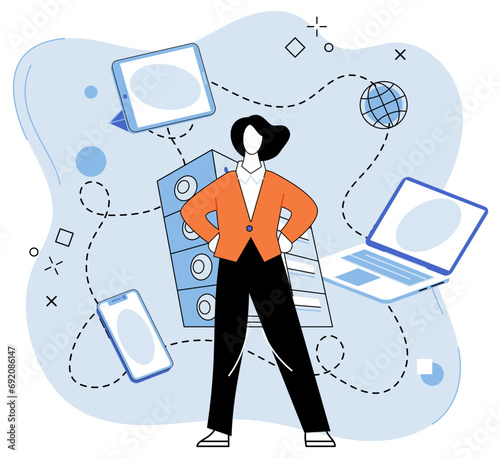 Technical support. Vector illustration. Online platforms offer wealth information and resources for technical problem-solving Connection to reliable technical network is essential for accessing