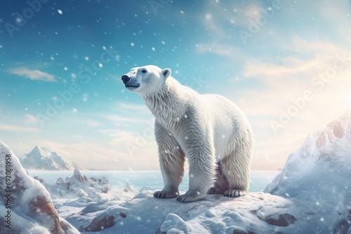 Polar bear in the snow. International Polar Bear Day.