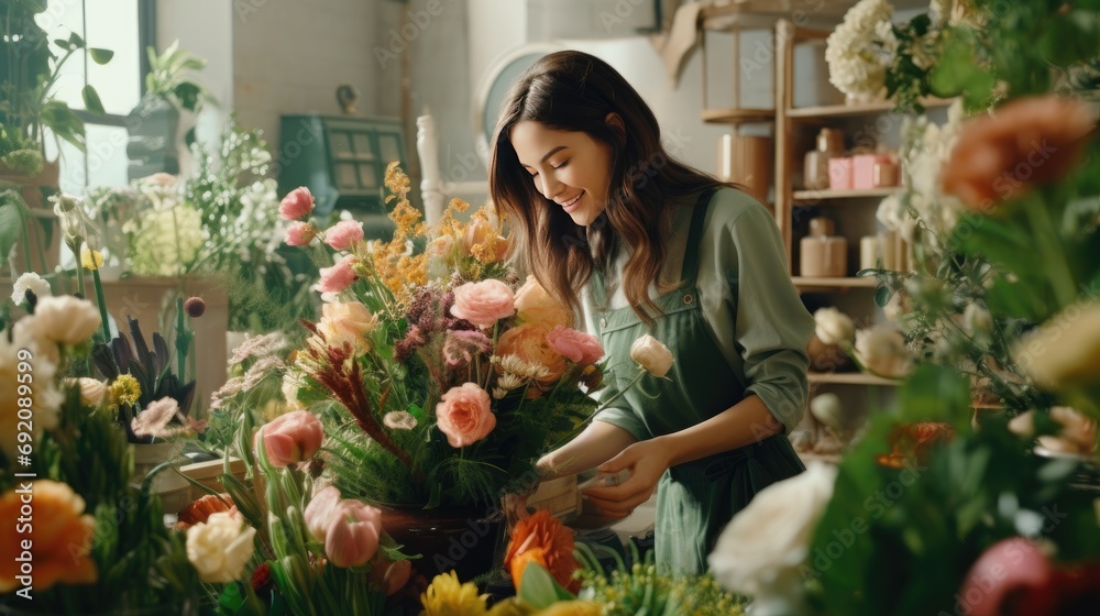 A young woman is a florist.