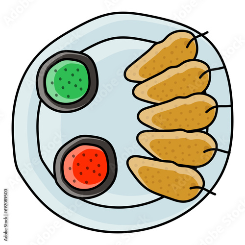 Peri peri bites concept, green chillies filled with minced chicken vector color icon design, Fastfood symbol, Grab and go meals sign, Takeout takeaway snack stock illustration 