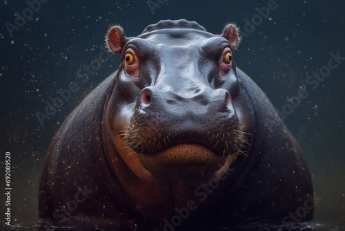 Portrait of a hippopotamus animal.Aqua Majesty: Hippopotamus River Reverie. © Yuliia