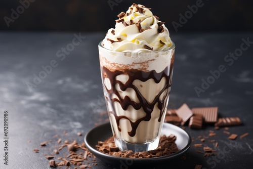 Indulgent and creamy hot chocolate milkshake with a generous dollop of whipped cream on top