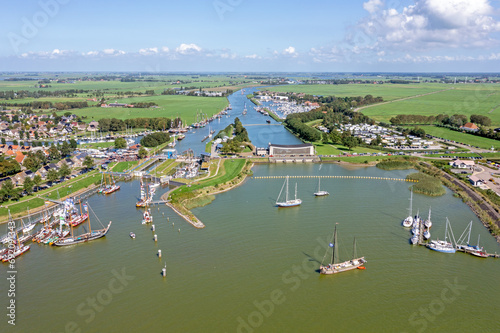 Aerial view from the sluice at Stavoren on a busy summer day in the Netherlands photo