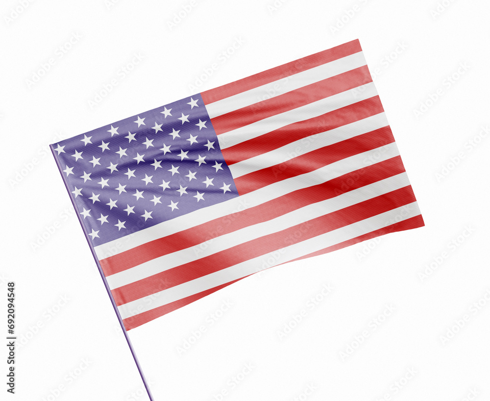 Obraz premium 3d illustration flag of America. America flag waving isolated on white background with clipping path. flag frame with empty space for your text.