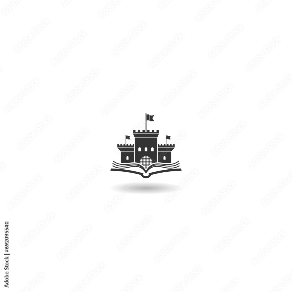 Fototapeta premium Open book with castle icon with shadow