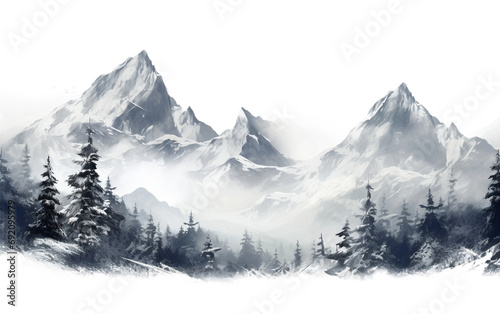 Frosty Snowy Mountain Retreat Isolated on Transparent Background PNG.