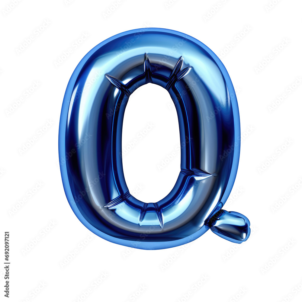 blue metallic Q alphabet balloon Realistic 3D on white background.