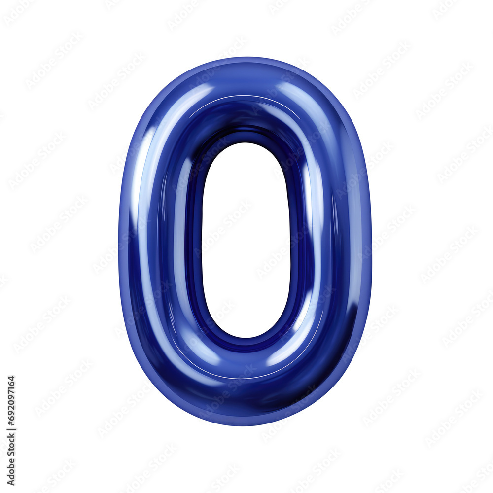 blue metallic number 0 balloon Realistic 3D on white background. Generative AI blue metallic number 0 balloon Realistic 3D on white background. Generative AI