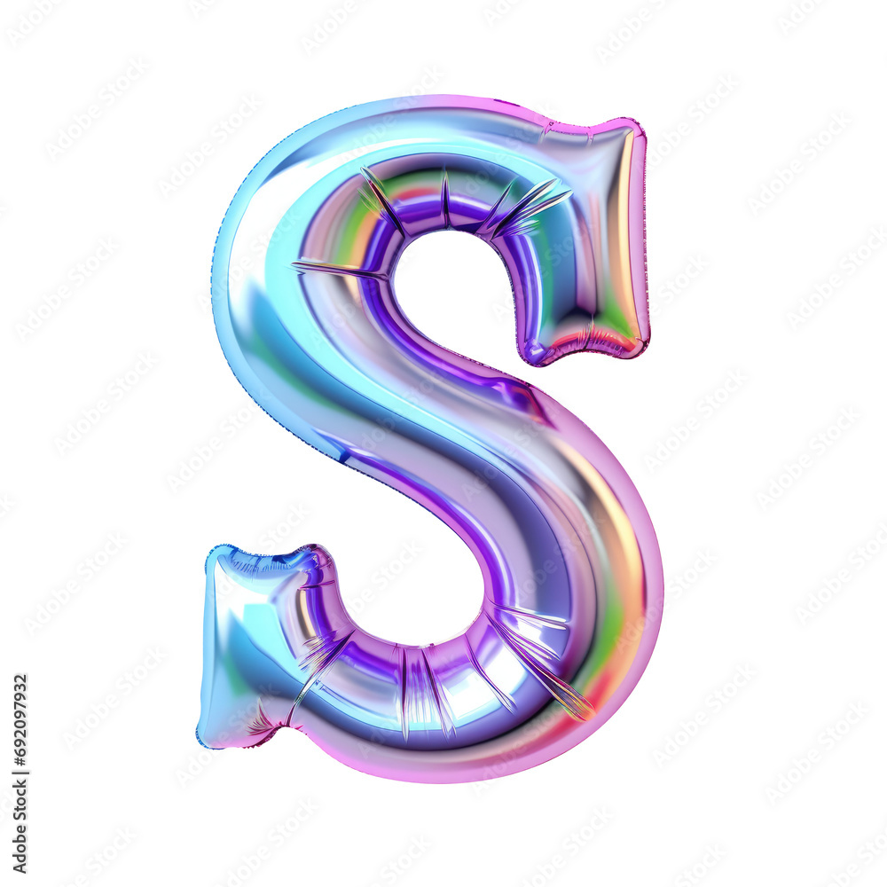Hologram metallic S alphabet balloon Realistic 3D on white background. Generative AI Hologram metallic S alphabet balloon Realistic 3D on white background. Generative AI