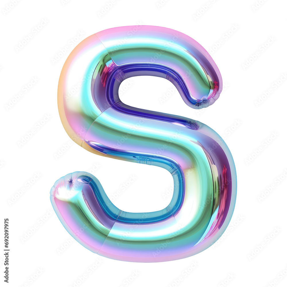 Hologram metallic S alphabet balloon Realistic 3D on white background. Generative AI Hologram metallic S alphabet balloon Realistic 3D on white background. Generative AI