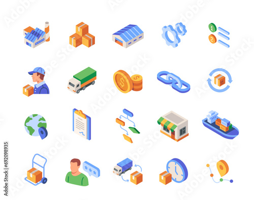 Supply chain color icons vector set