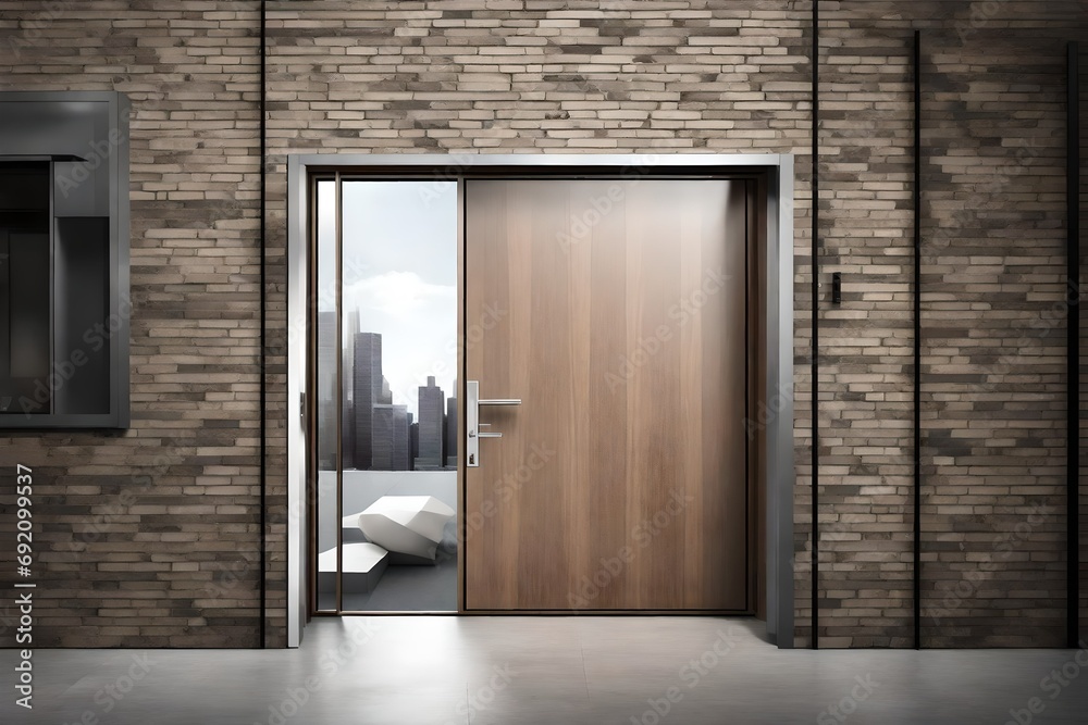 A modern, sleek door with minimalist design, reflecting contemporary aesthetics in urban architecture. A modern, sleek door with minimalist design, reflecting contemporary aesthetics in urban architecture.